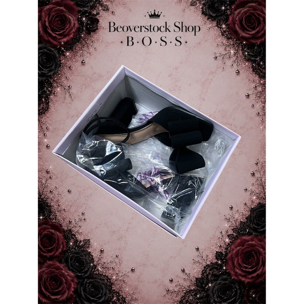 New NIB Top Moda Yvonne-1 Black Nubuck Oversized Bow Block Heel Sandals – Size 6